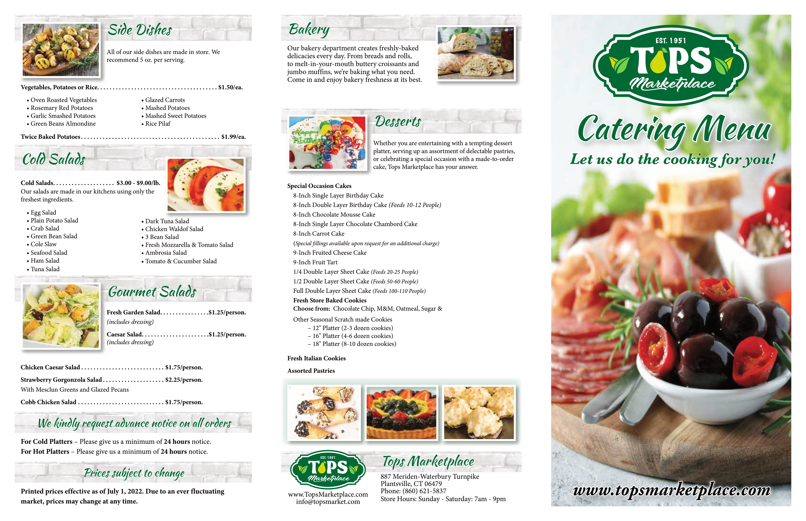 Tops Catering Menu