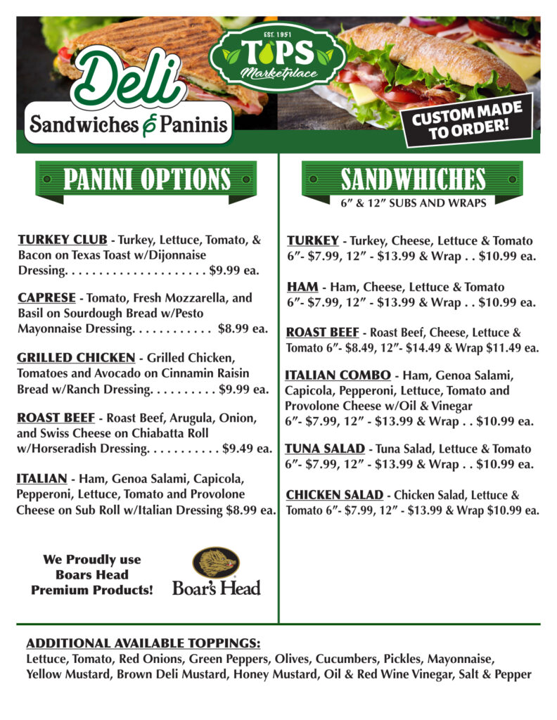 Deli Sandwiches & Paninis